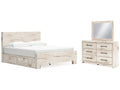 Lawroy Light Natural King Panel Bed w/Storage & Dresser & Mirror