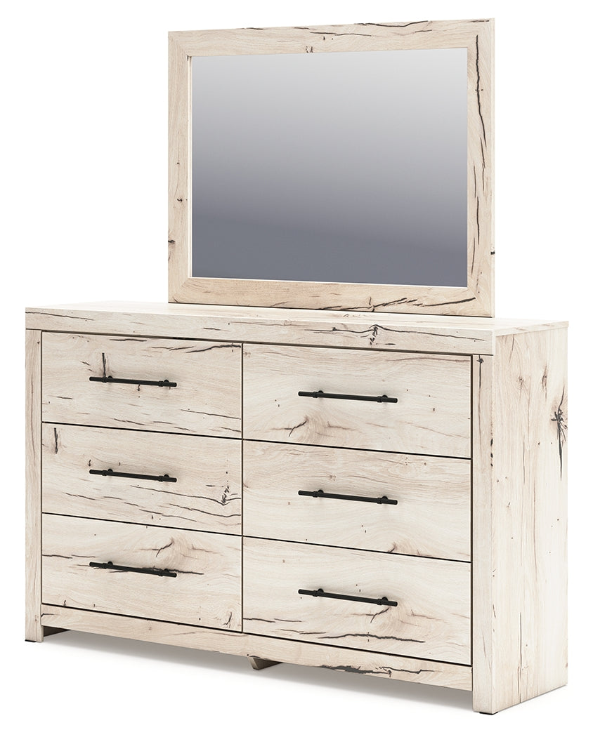 Lawroy Light Natural King Panel Bed w/Storage & Dresser & Mirror