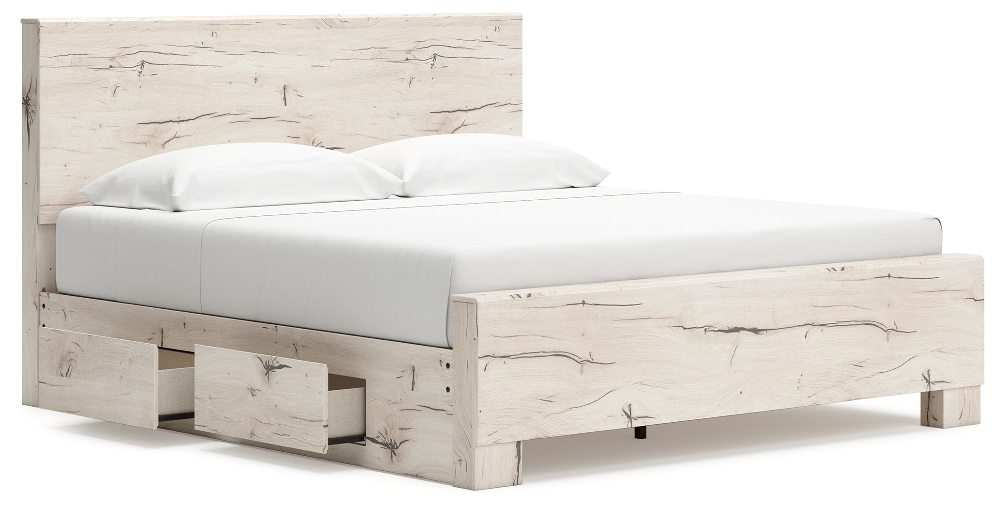 Lawroy Light Natural King Panel Bed w/Storage & Dresser & Mirror