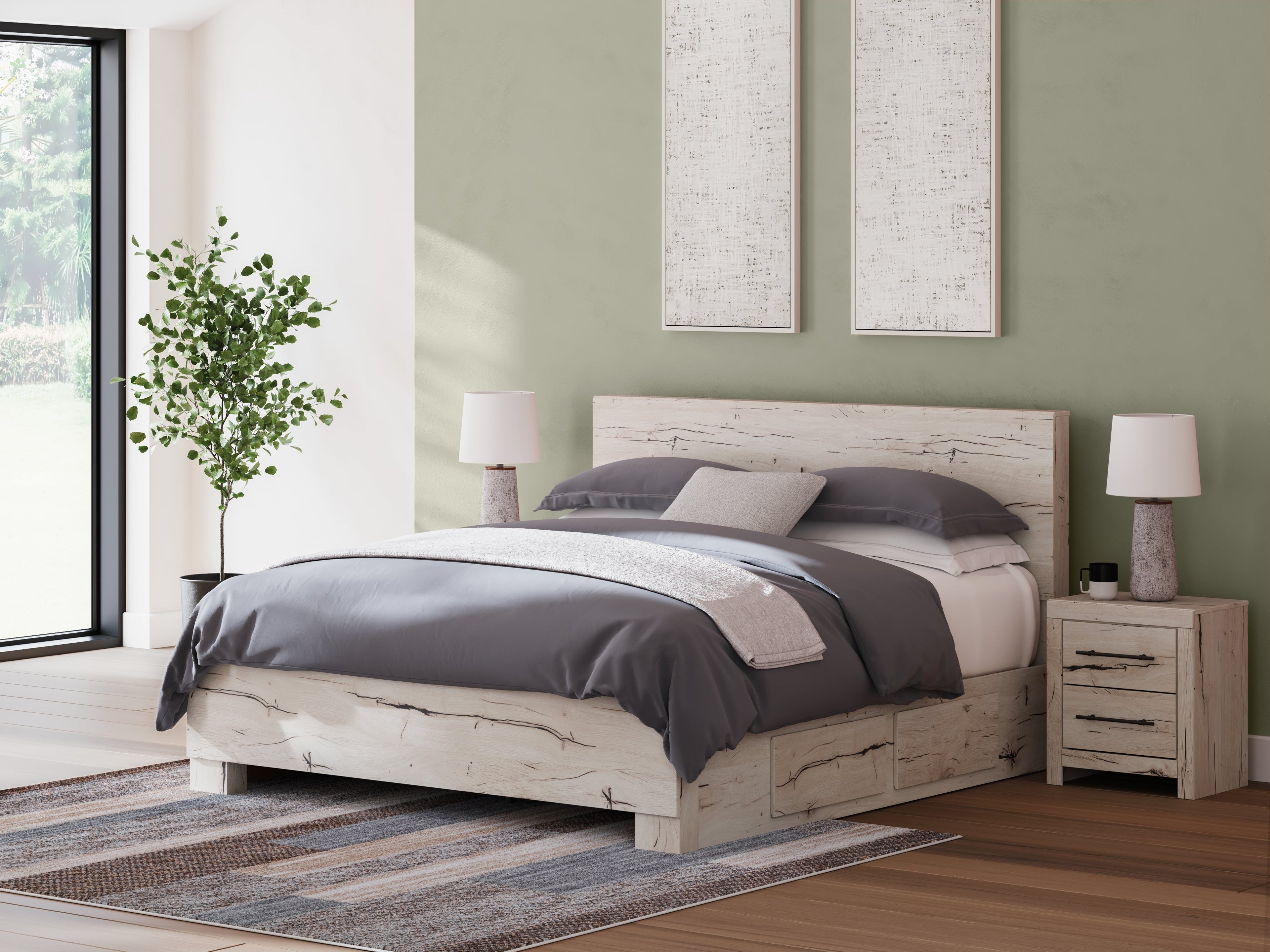 Lawroy Light Natural King Panel Bed with Storage