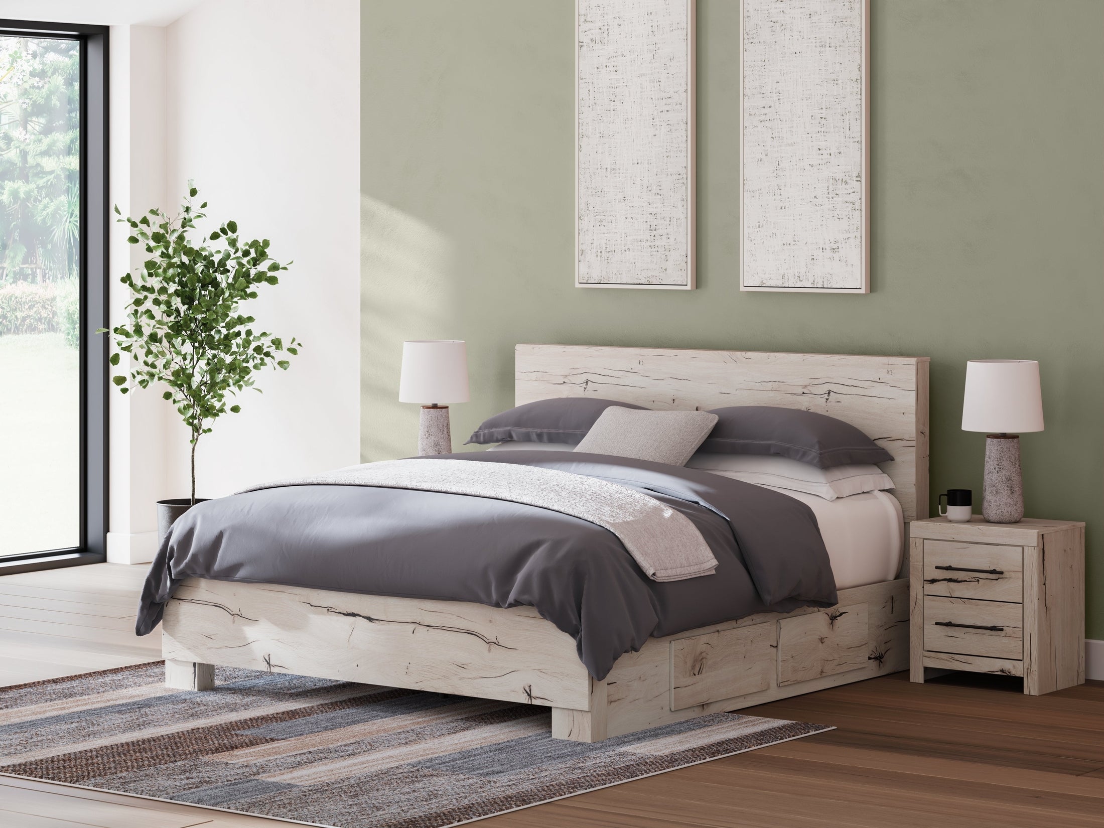 Lawroy Light Natural King Panel Bed with Storage