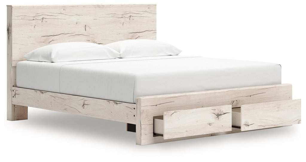 Lawroy Light Natural King Panel Storage Bed & Dresser & Mirror