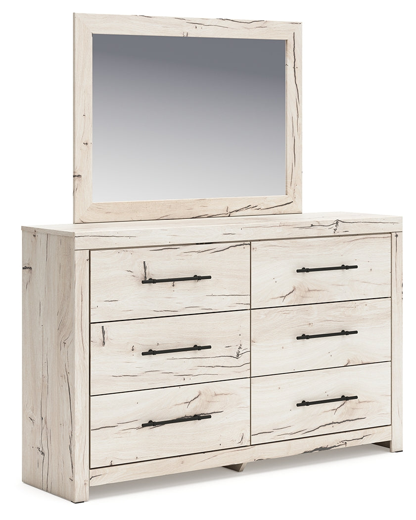 Lawroy Light Natural King Panel Storage Bed & Dresser & Mirror