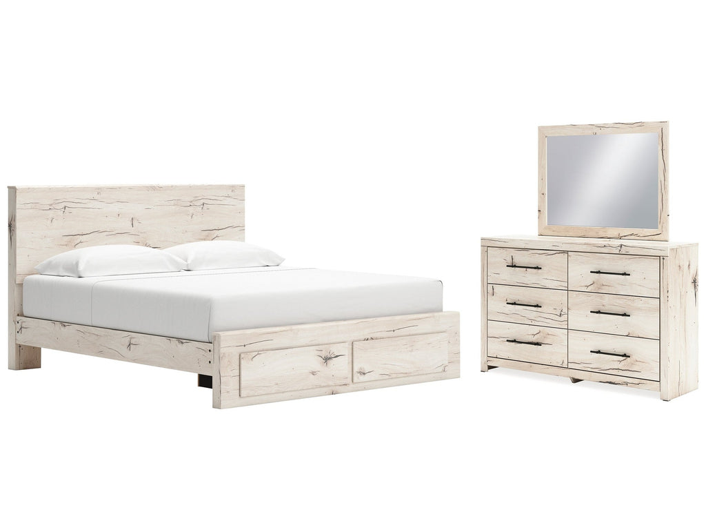 Lawroy Light Natural King Panel Storage Bed & Dresser & Mirror