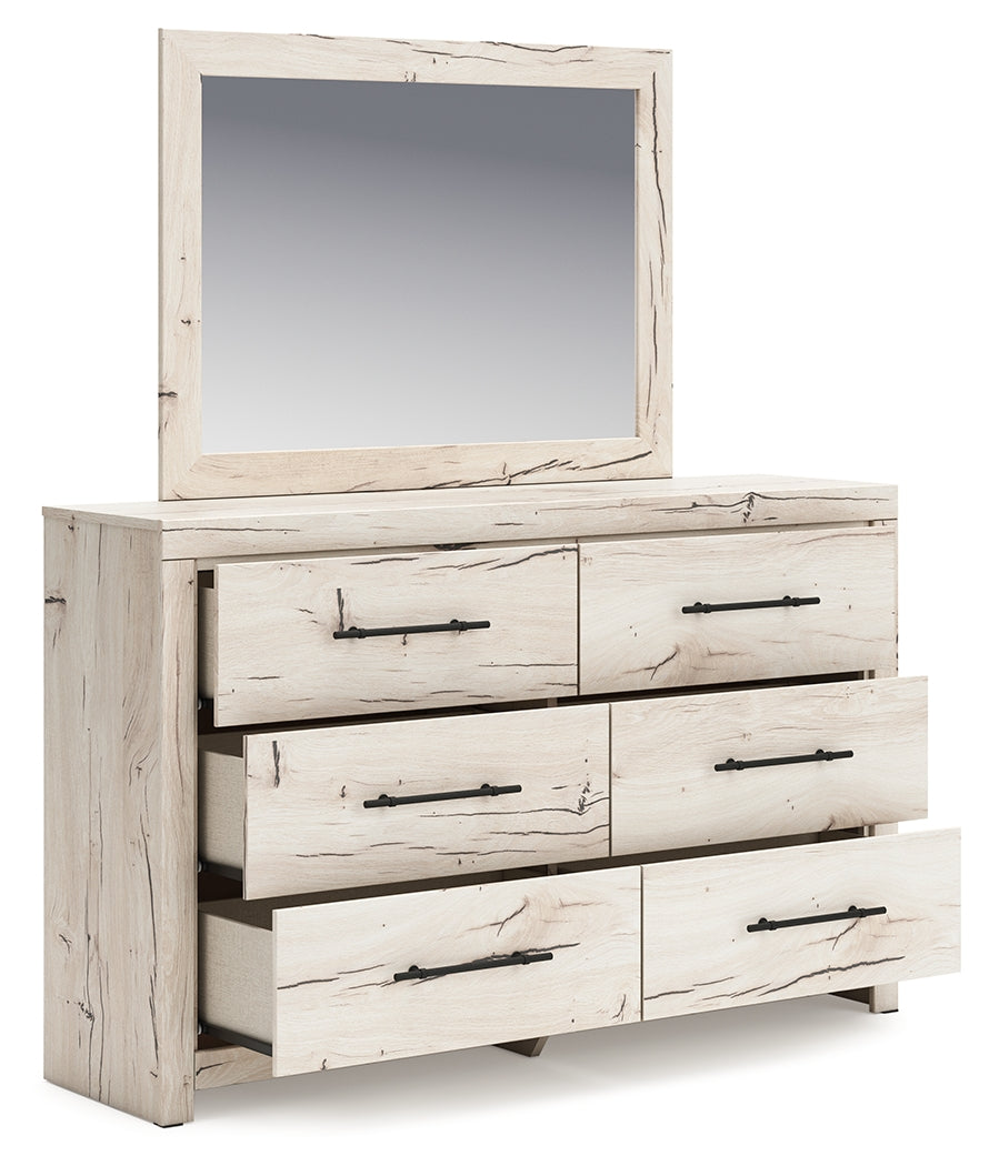 Lawroy Light Natural King Panel Storage Bed & Dresser & Mirror