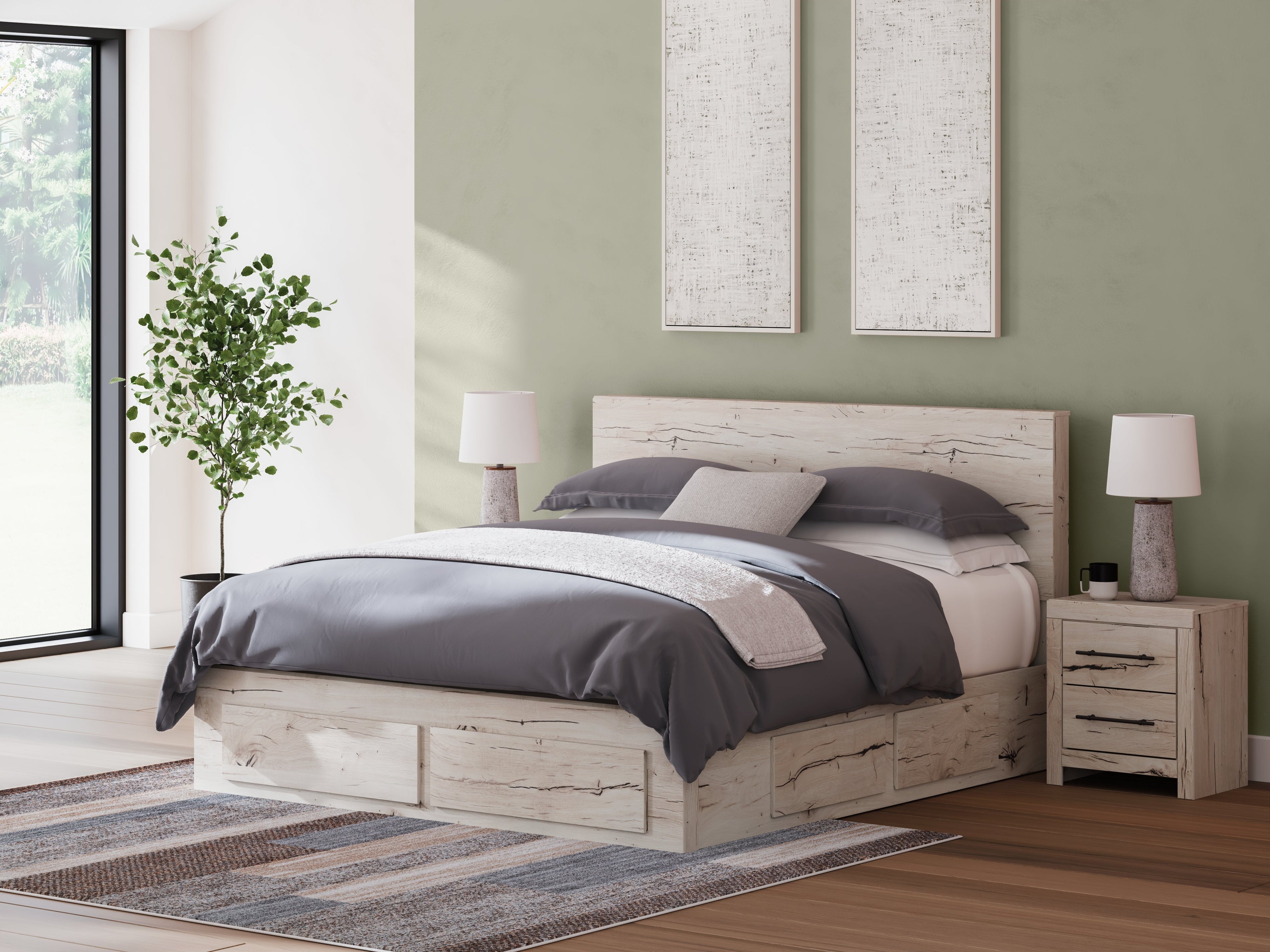 Lawroy Light Natural King Panel Storage Bed