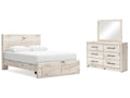 Lawroy Light Queen Panel 2 Footboard Storage Bed & Dresser & Mirror, Natural