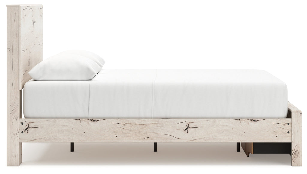 Lawroy Light Queen Panel 2 Footboard Storage Bed & Dresser & Mirror, Natural