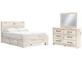 Lawroy Light Natural Queen Panel Bed w/2 Storage & Dresser & Mirror