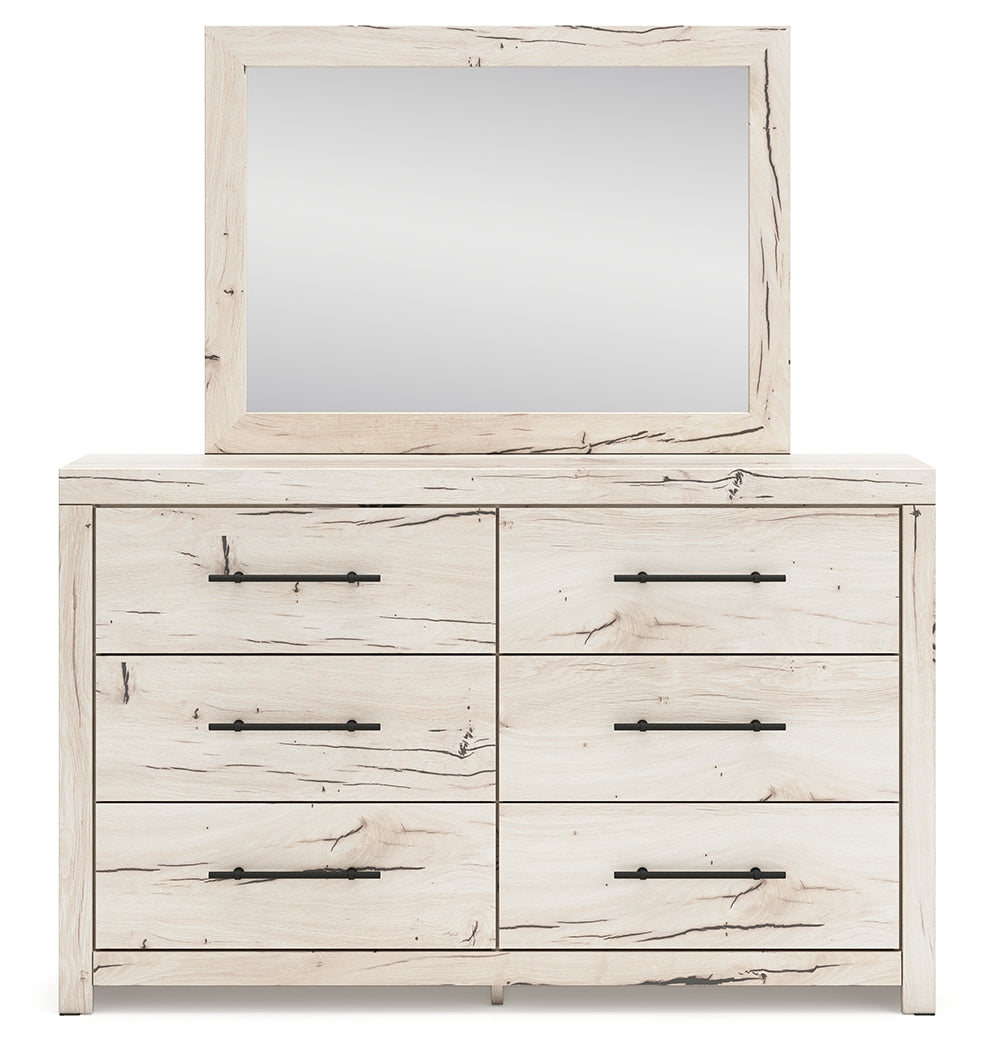 Lawroy Light Natural Queen Panel Bed w/2 Storage & Dresser & Mirror