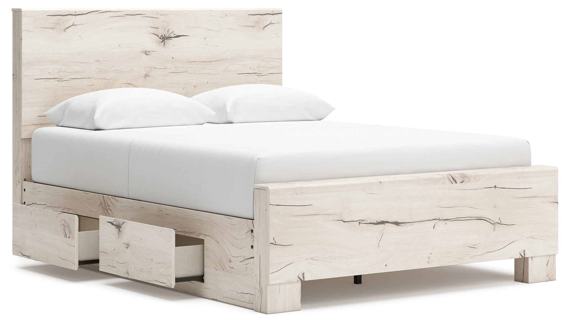 Lawroy Light Natural Queen Panel Bed w/2 Storage & Dresser & Mirror