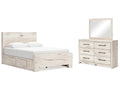 Lawroy Light Natural Queen Panel Bed w/4 Storage & Dresser & Mirror