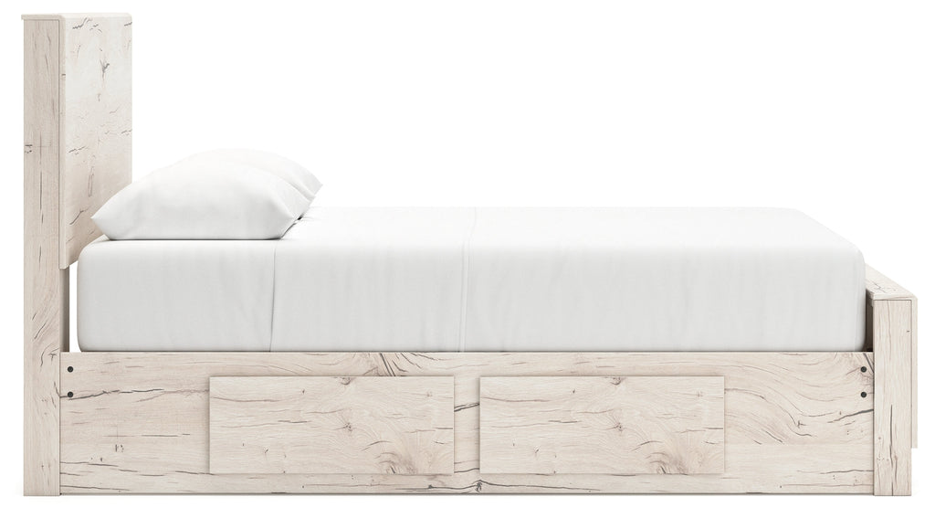 Lawroy Light Natural Queen Panel Bed w/4 Storage & Dresser & Mirror