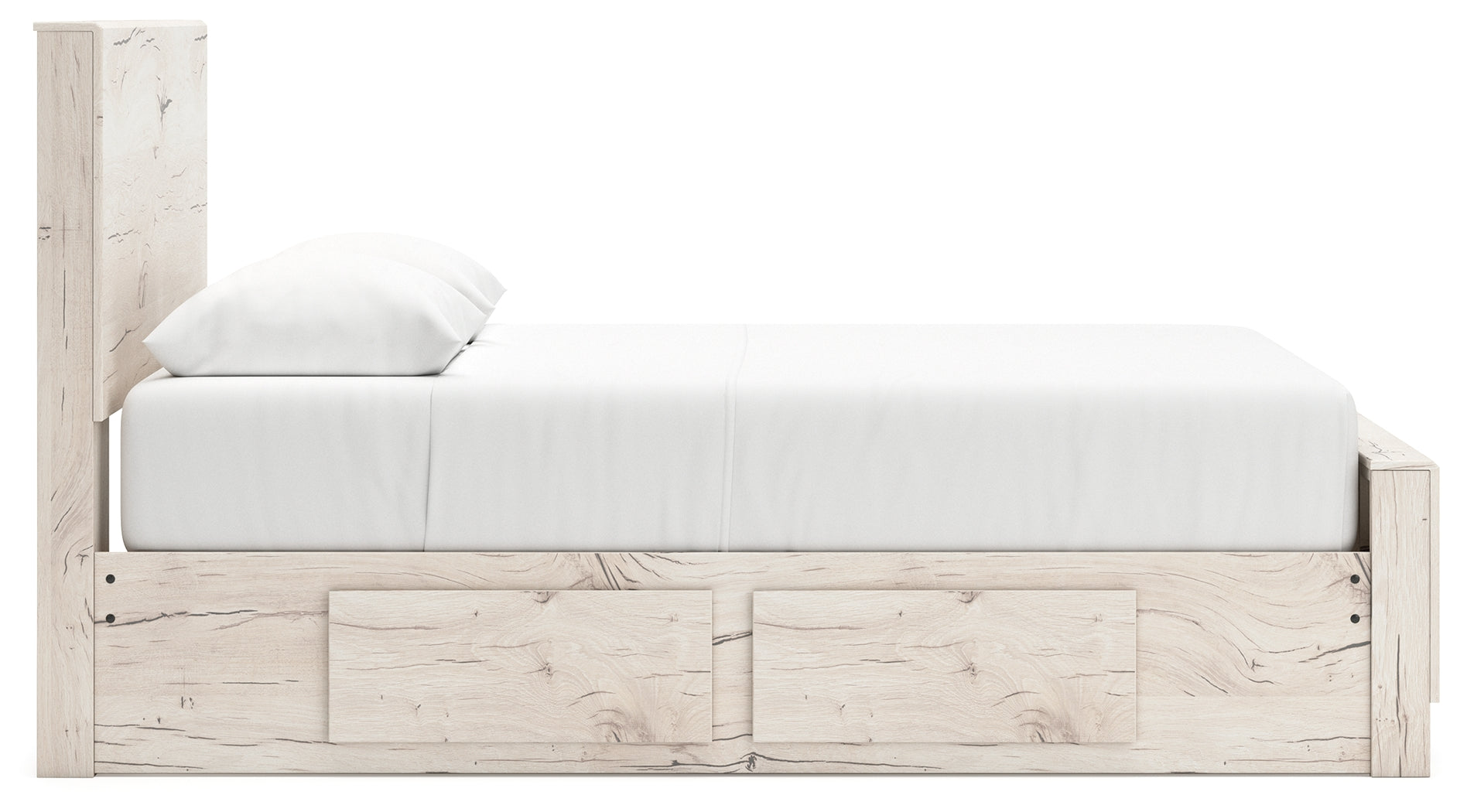 Lawroy Light Natural Queen Panel Bed w/4 Storage & Dresser & Mirror