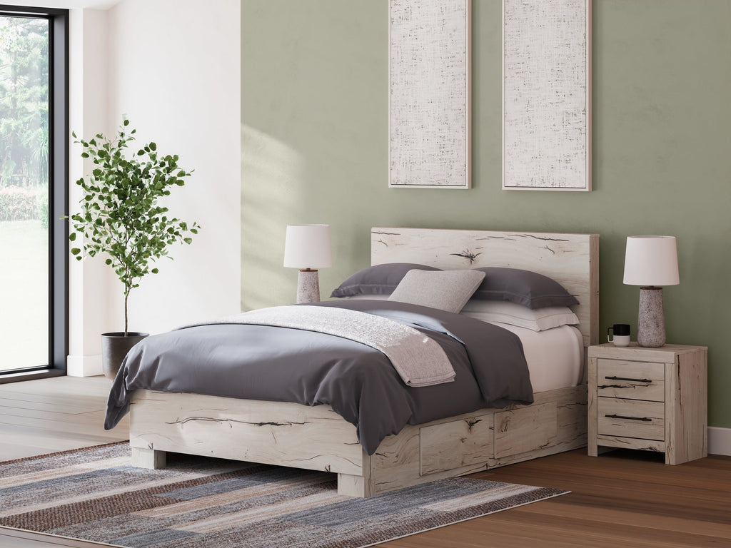 Lawroy Light Natural Queen Panel Bed with 4 Storage