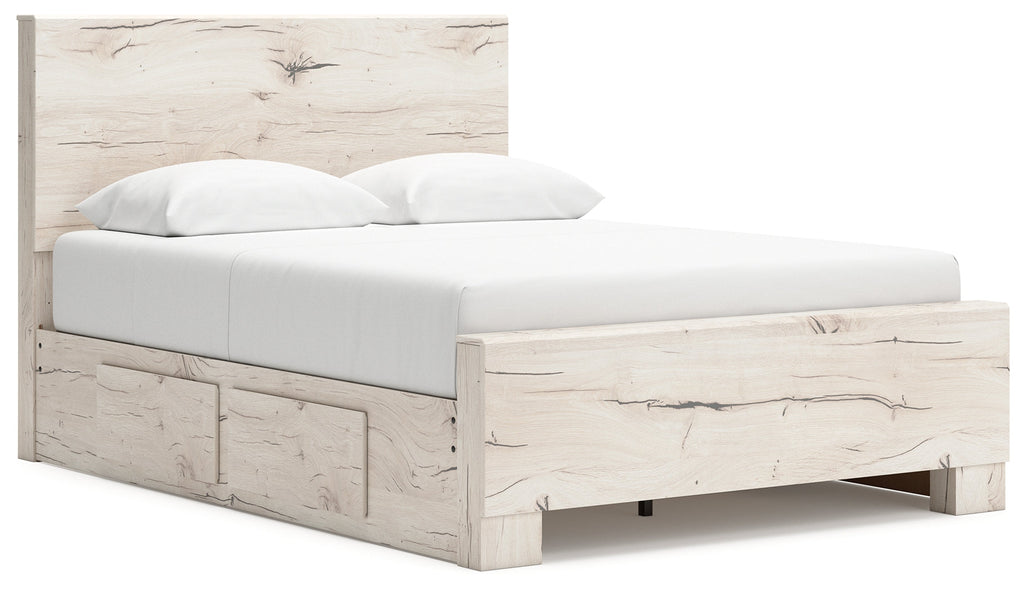 Lawroy Light Natural Queen Panel Bed with 4 Storage