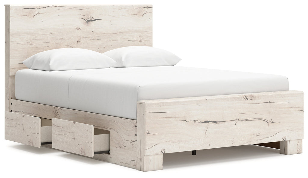 Lawroy Light Natural Queen Panel Bed with 4 Storage