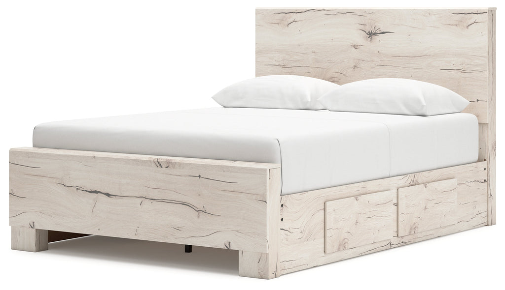 Lawroy Light Natural Queen Panel Bed with 4 Storage