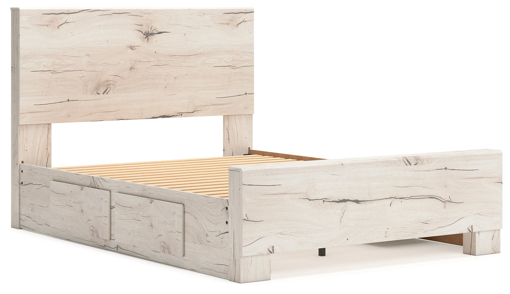 Lawroy Light Natural Queen Panel Bed with 4 Storage