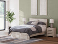 Lawroy Light Natural Queen Panel Bed with Storage Footboard
