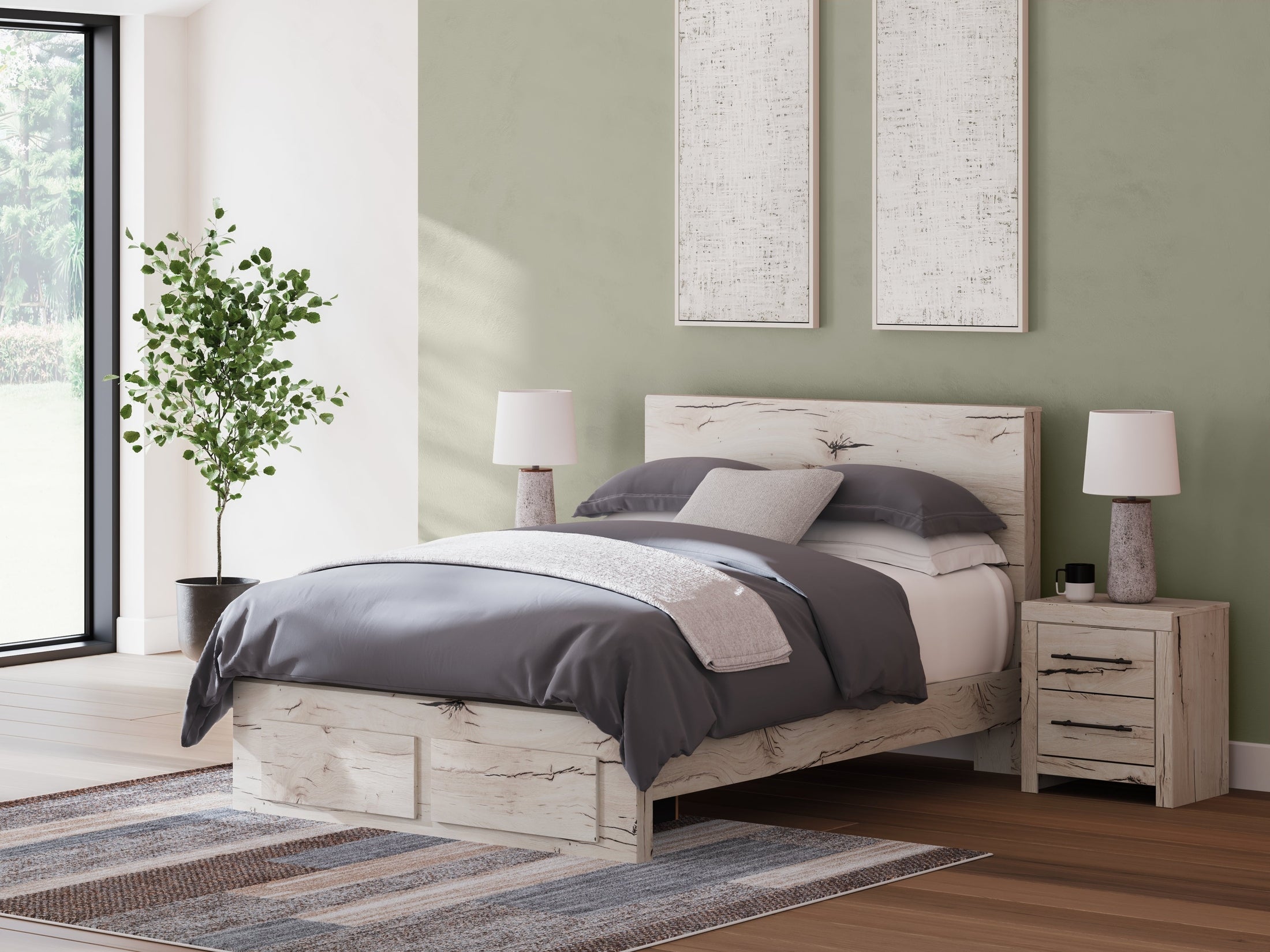 Lawroy Light Natural Queen Panel Bed with Storage Footboard