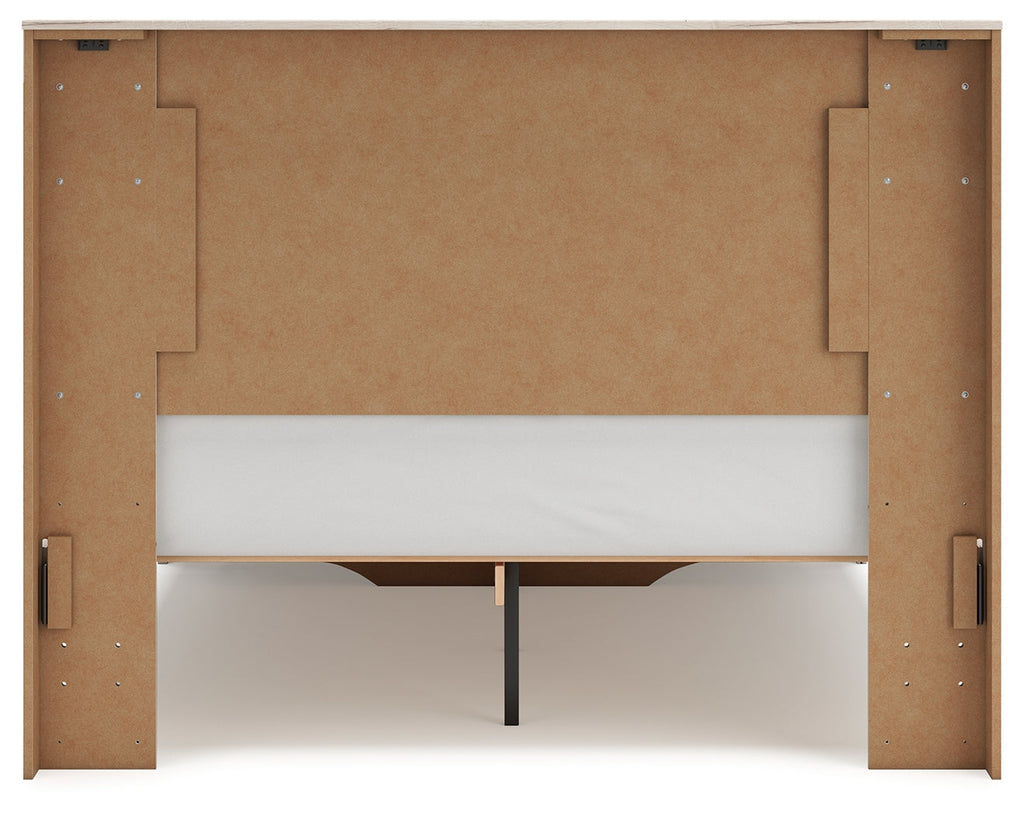 Lawroy Light Natural Queen Panel Bed with Storage Footboard