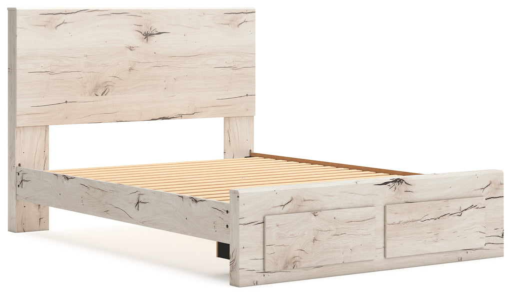 Lawroy Light Natural Queen Panel Bed with Storage Footboard