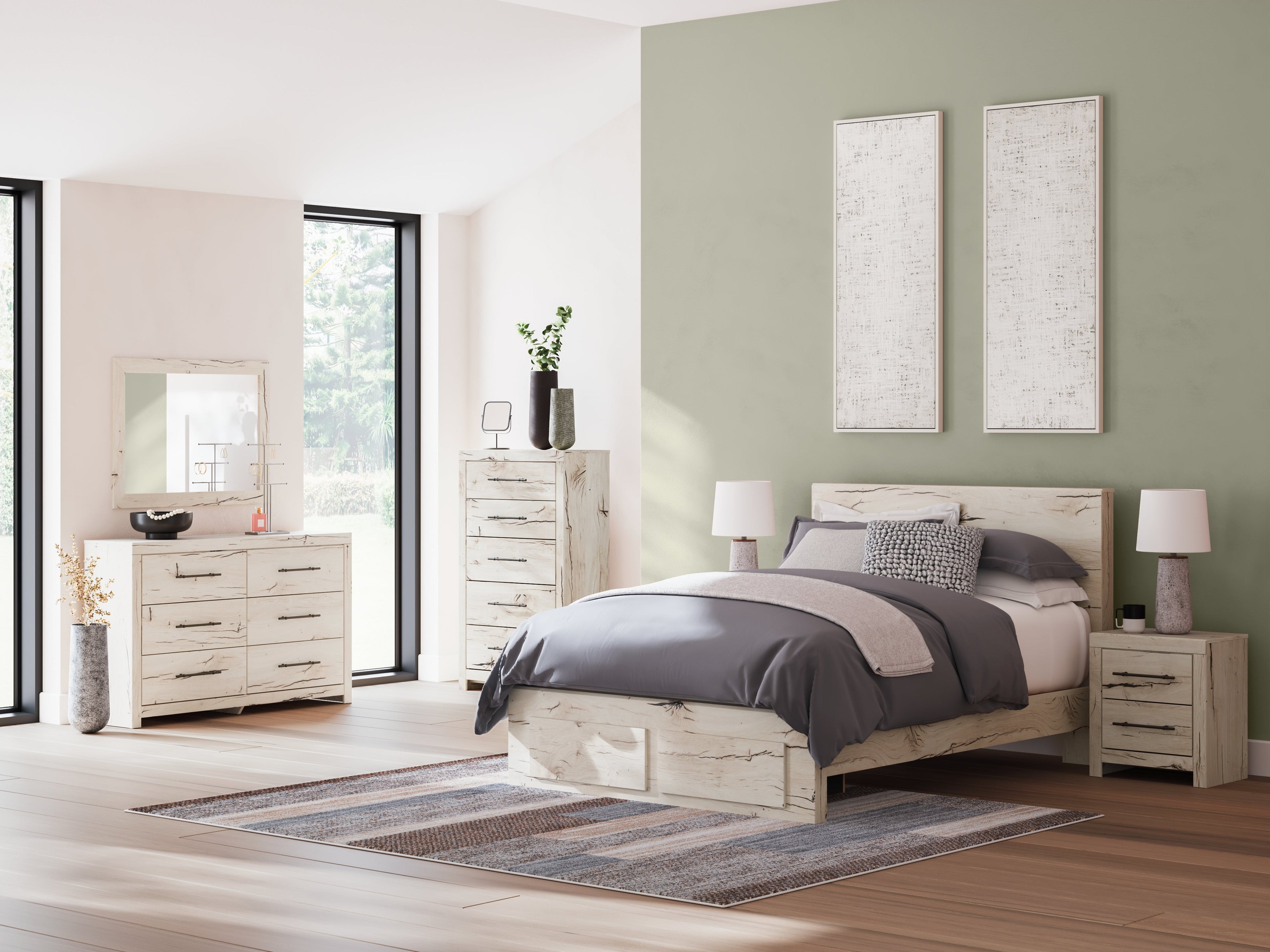 Lawroy Light Natural Queen Panel Bed with Storage Footboard