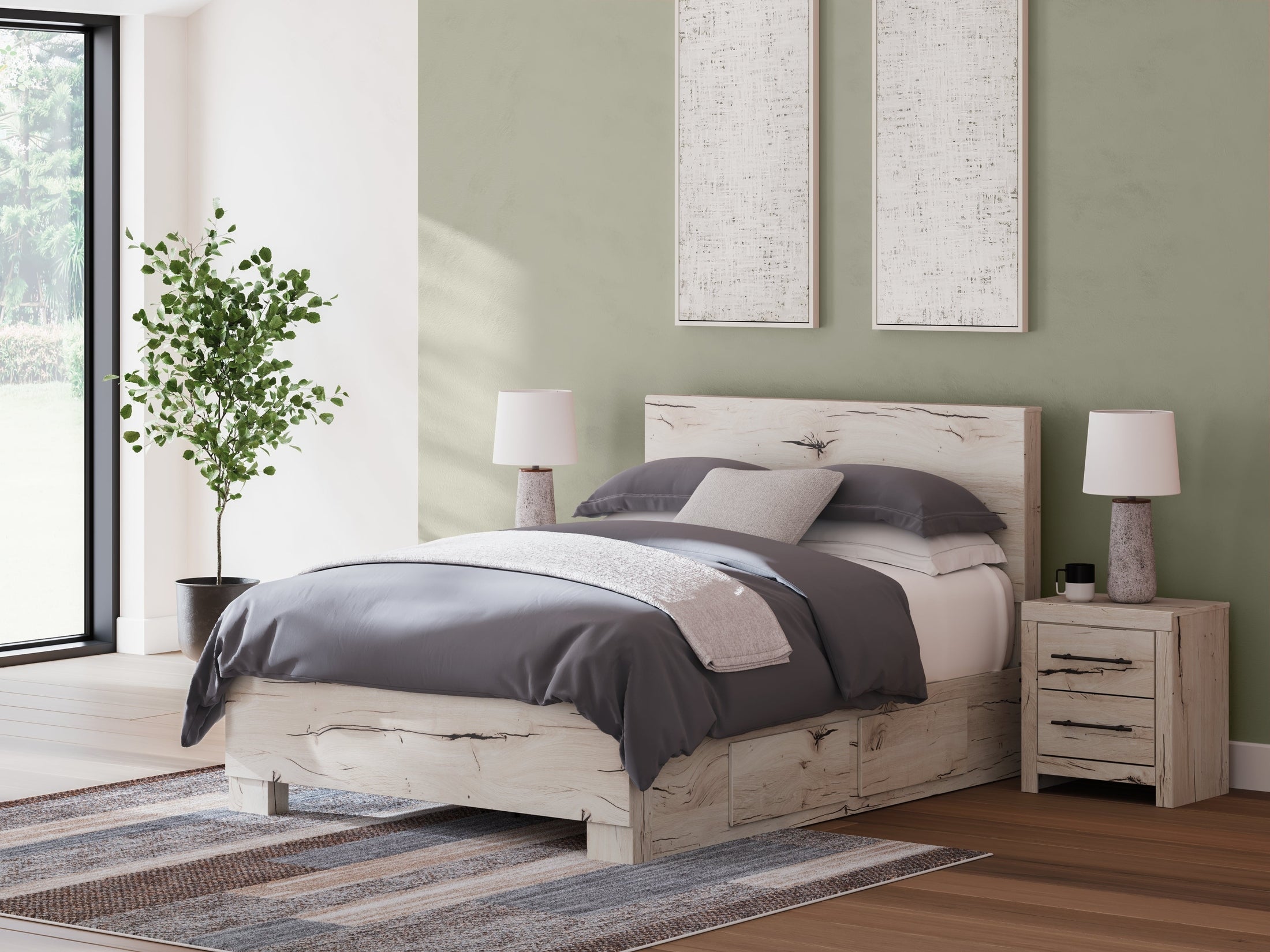 Lawroy Light Natural Queen Panel Bed with Storage