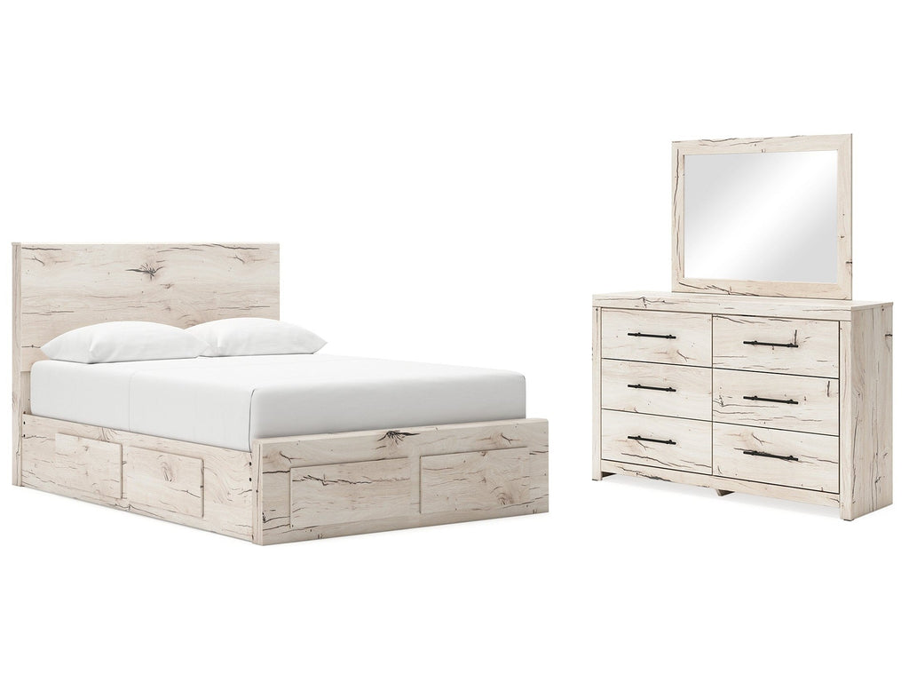 Lawroy Light Natural Queen Panel Storage Bed & Dresser & Mirror