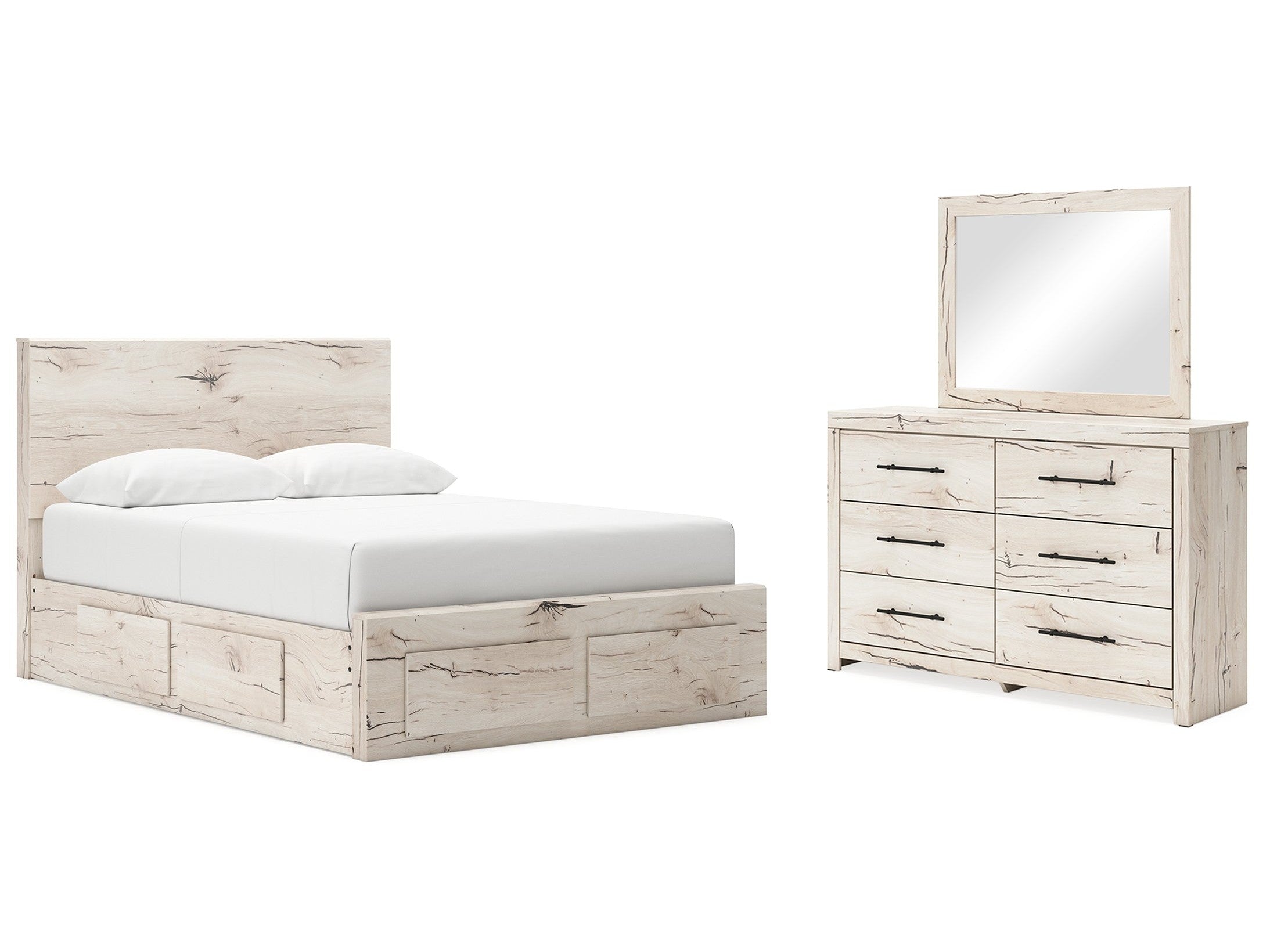 Lawroy Light Natural Queen Panel Storage Bed & Dresser & Mirror