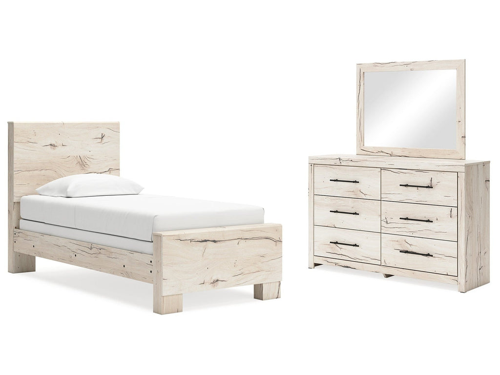Lawroy Light Natural Twin Panel Bed & Dresser & Mirror