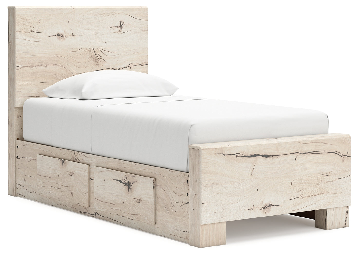 Lawroy Light Natural Twin Panel Bed with Storage and Nightstand
