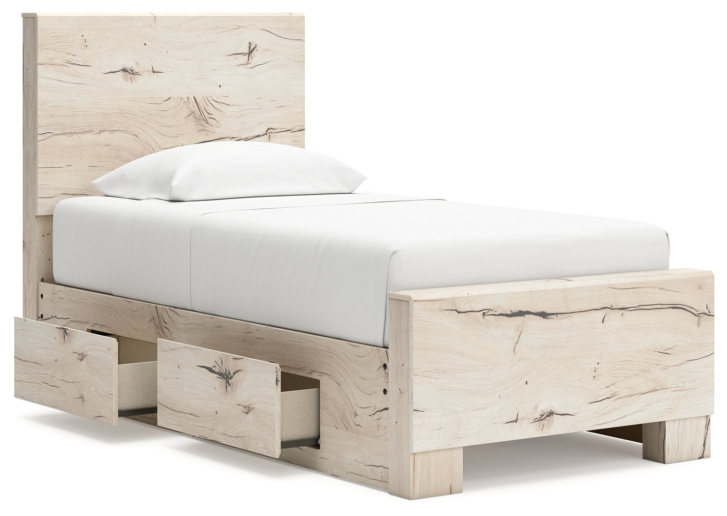 Lawroy Light Natural Twin Panel Bed with Storage and Nightstand