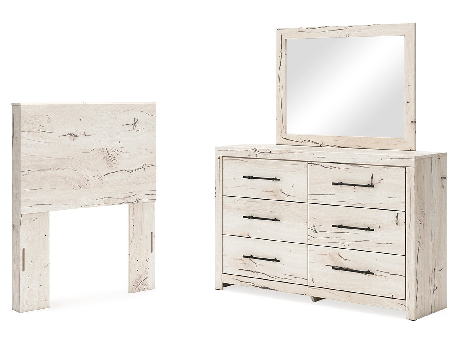 Lawroy Light Natural Twin Panel Headboard & Dresser & Mirror
