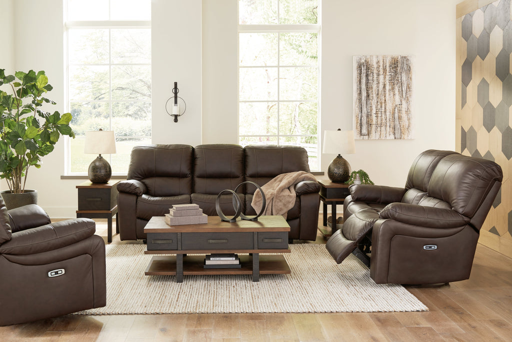 Leesworth Dark Brown Power Reclining Sofa, Loveseat and Recliner