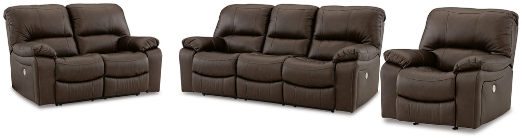 Leesworth Dark Brown Power Reclining Sofa, Loveseat and Recliner