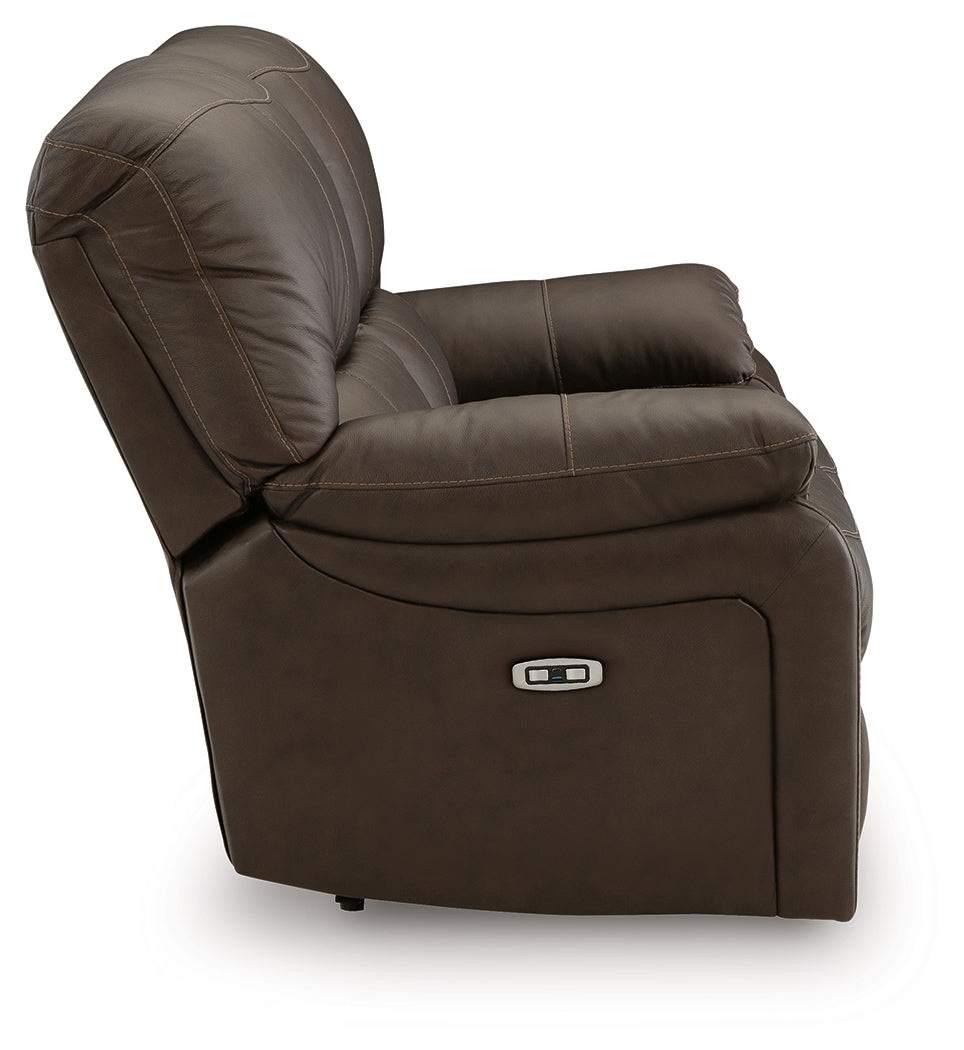 Leesworth Dark Brown Power Reclining Sofa, Loveseat and Recliner