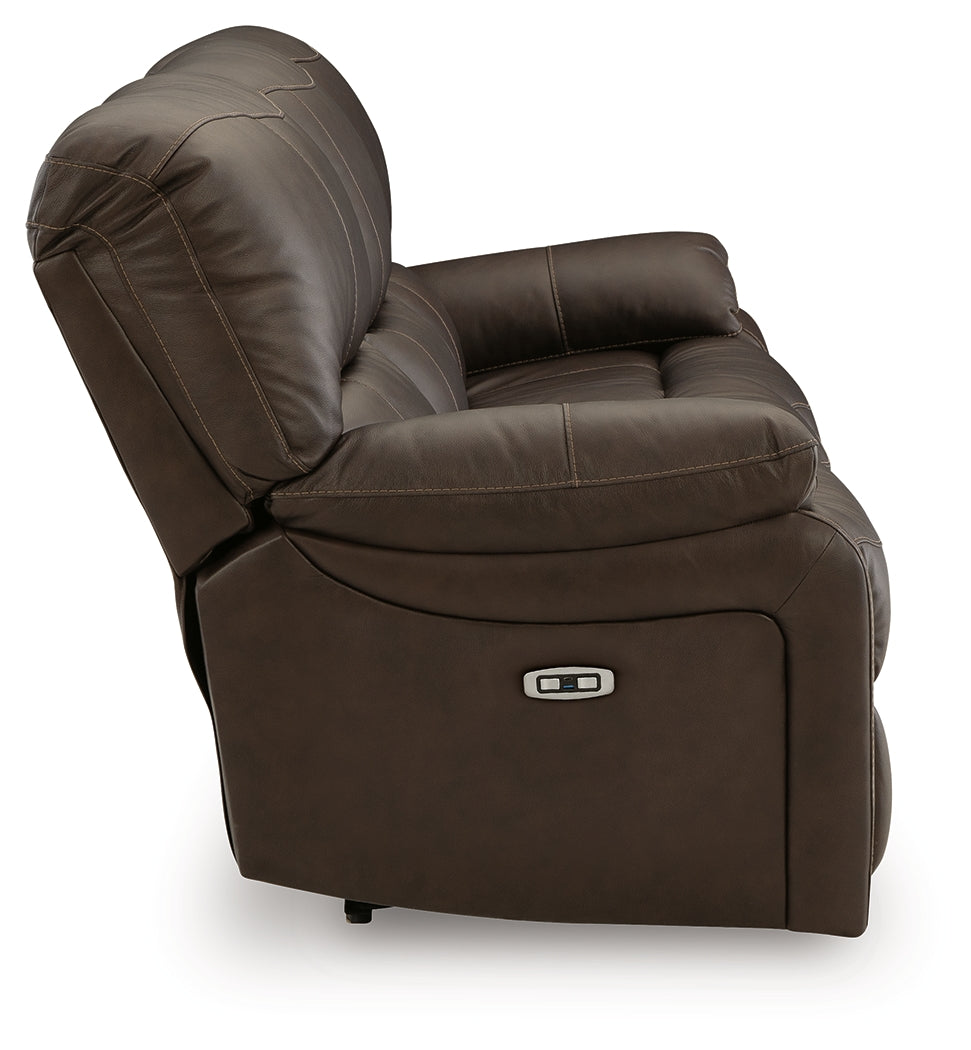 Leesworth Dark Brown Power Reclining Sofa, Loveseat and Recliner