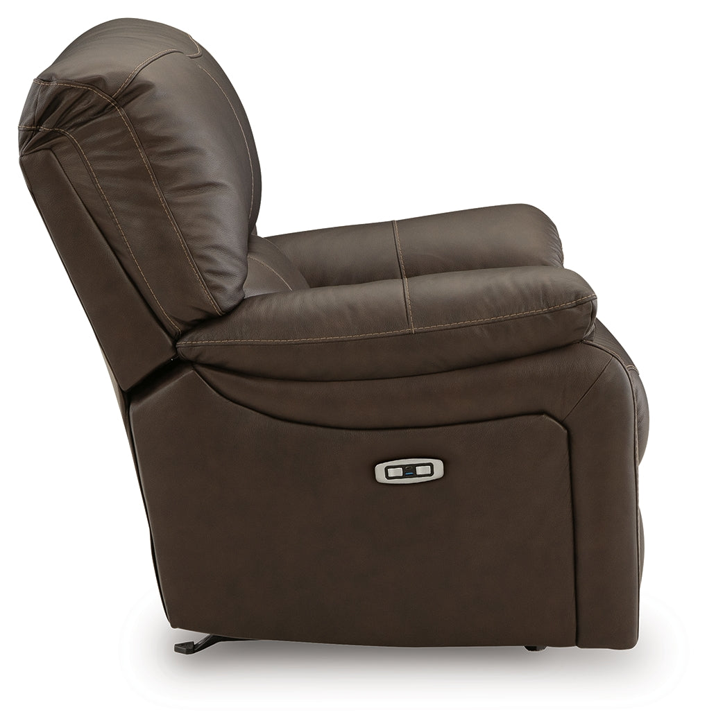 Leesworth Dark Brown Power Reclining Sofa, Loveseat and Recliner