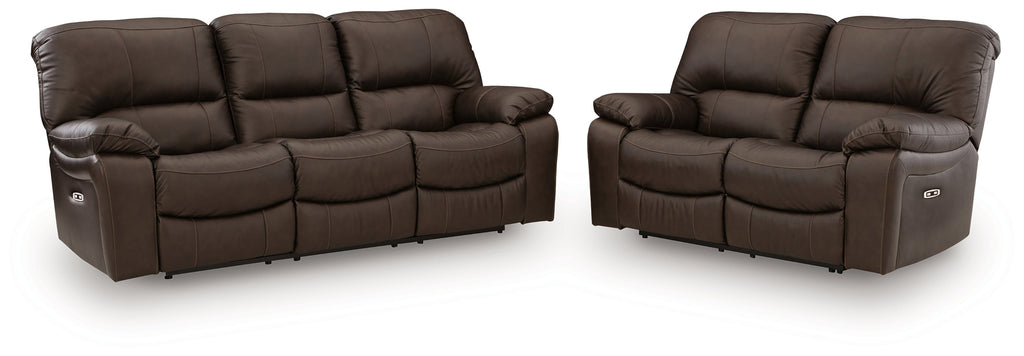 Leesworth Dark Brown Power Reclining Sofa and Loveseat