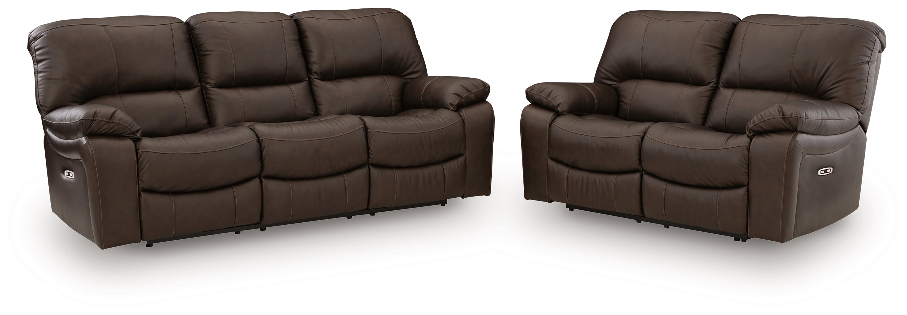 Leesworth Dark Brown Power Reclining Sofa and Loveseat