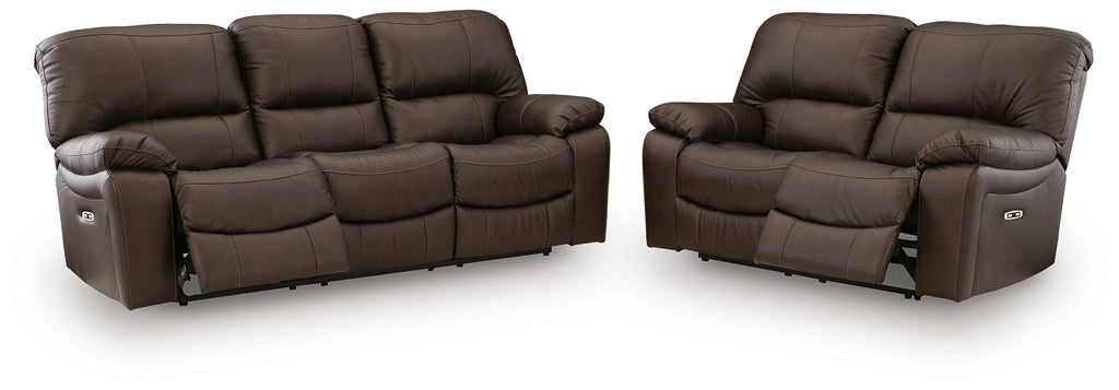 Leesworth Dark Brown Power Reclining Sofa and Loveseat