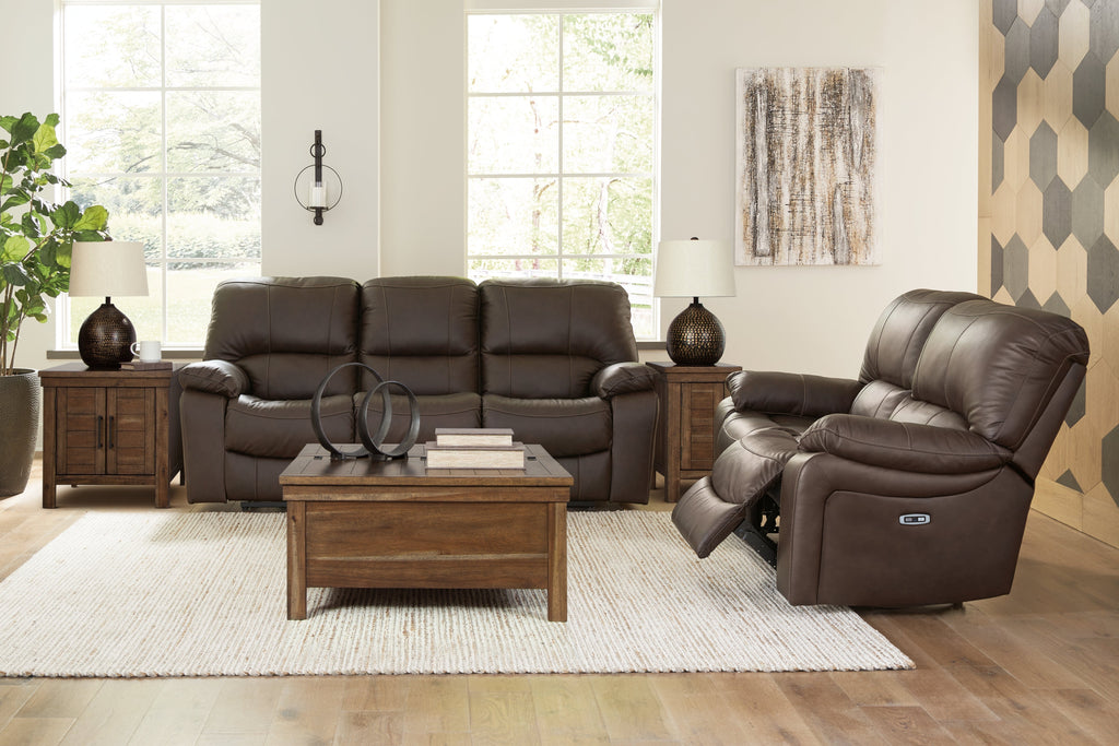 Leesworth Dark Brown Power Reclining Sofa and Loveseat