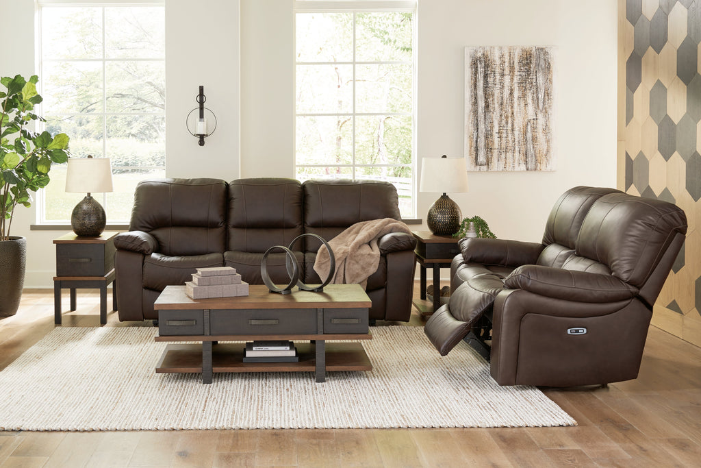 Leesworth Dark Brown Power Reclining Sofa and Loveseat