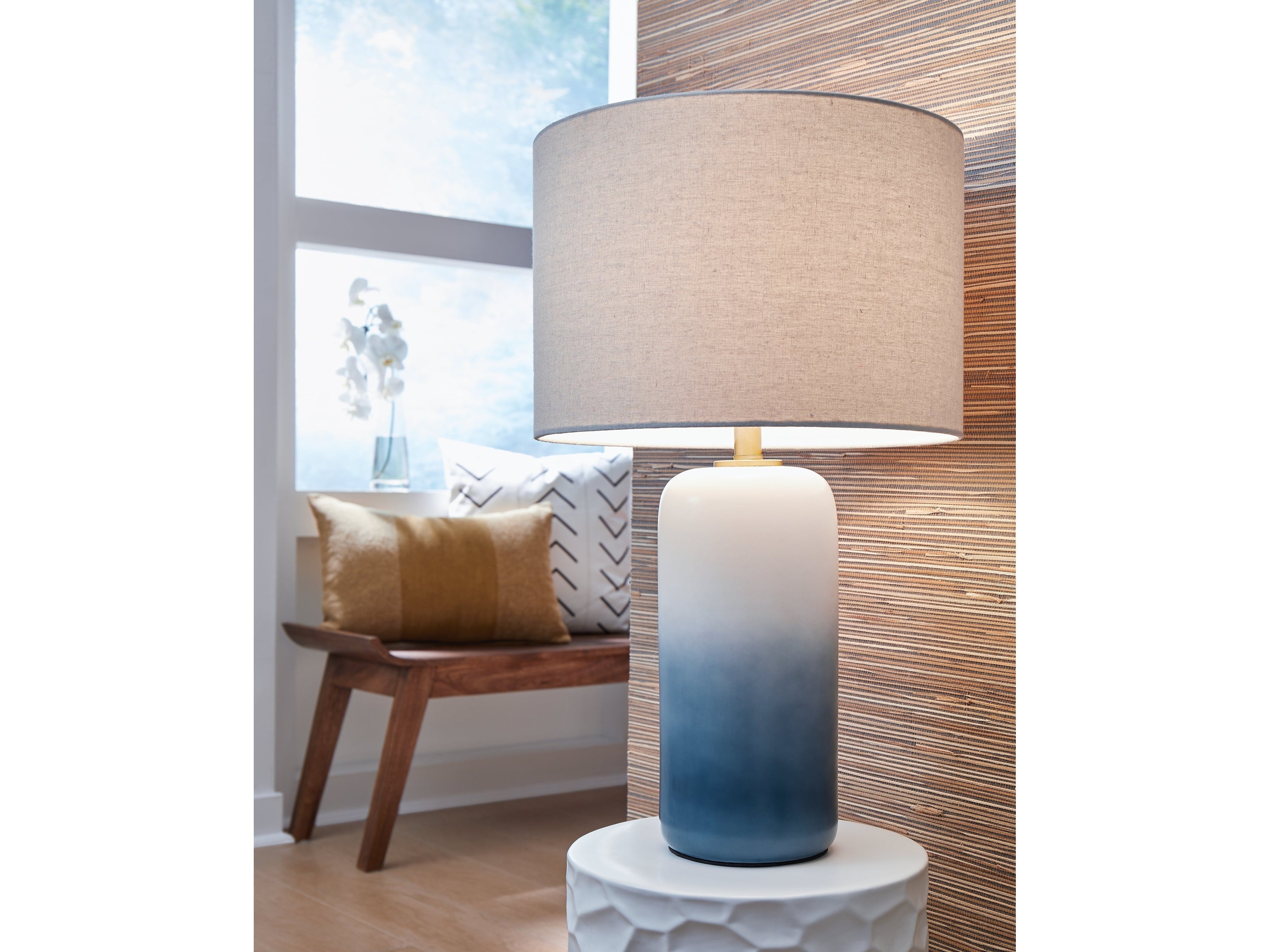 Lemrich White/Teal Table Lamp (Set of 2)