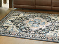 Leningston Black/Cream/Blue 5' x 7' Washable Rug