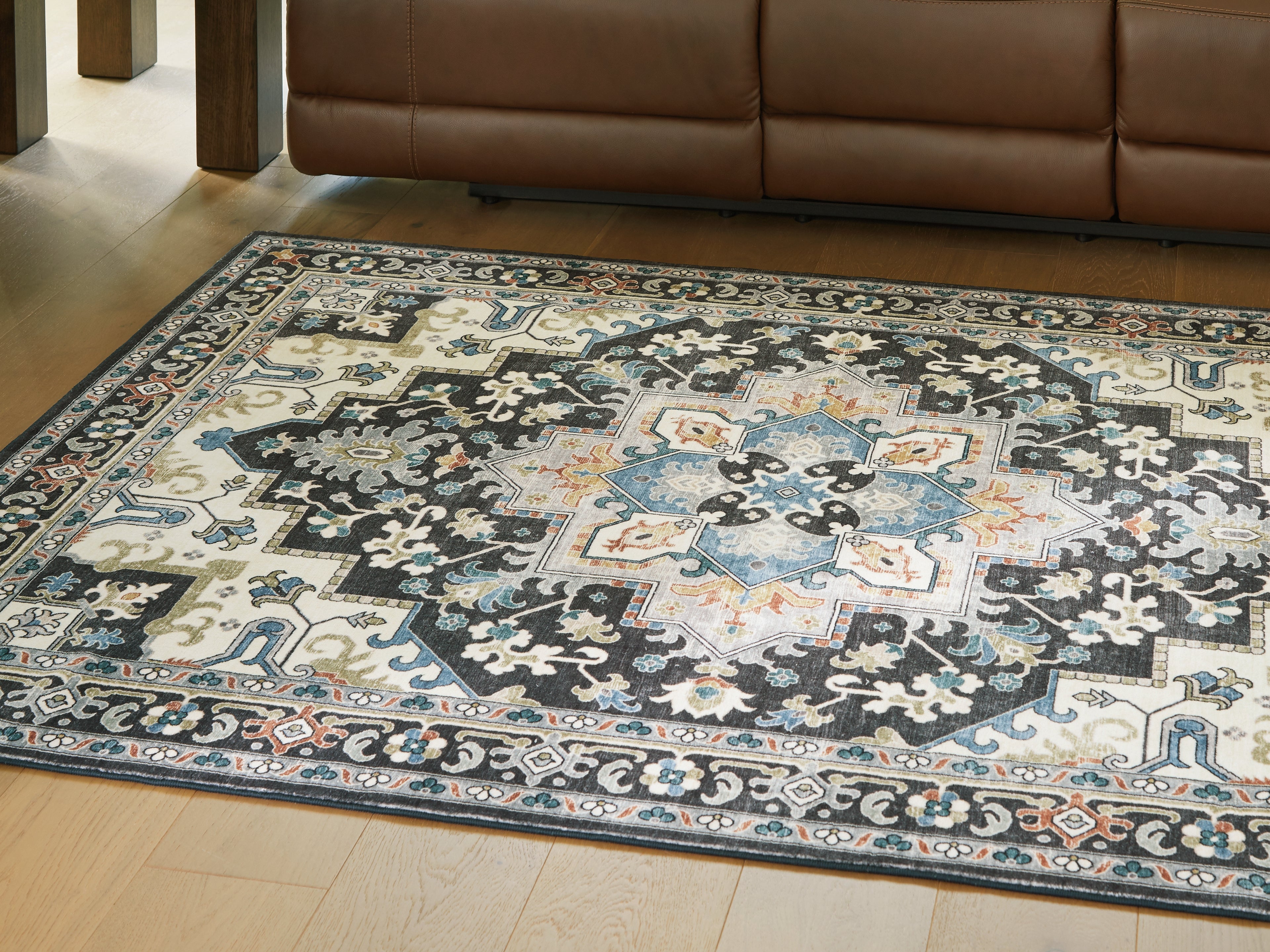 Leningston Black/Cream/Blue 8' x 10' Washable Rug