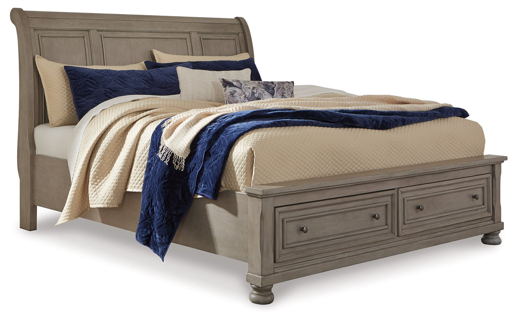 Lettner Light Gray California King Sleigh Bed with 2 Storage Drawers
