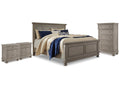 Lettner Light Gray King Panel Bed, Chest and 2 Nightstands